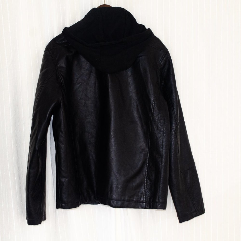 Whispering Smith Hooded Jacket Black Faux Leather